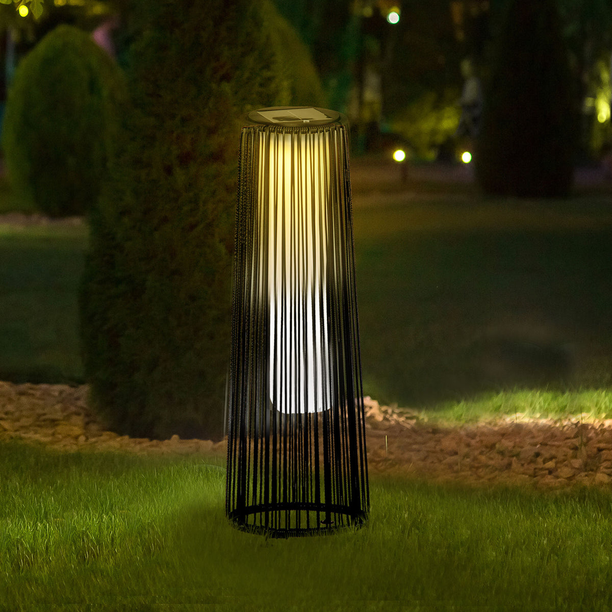 Outsunny Lámpara De Pie Ratán Energía Solar Con Control Luz Automático Negro_3