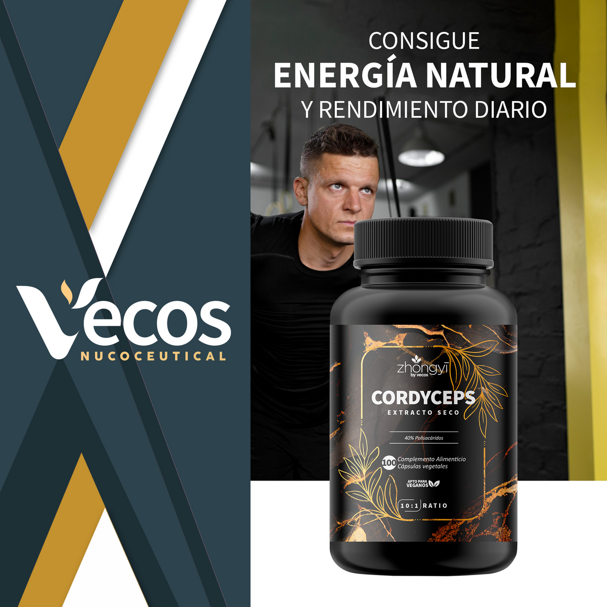 Cordyceps Sinensis 10:1 Vecos 100 Cápsulas | Resistencia Y Rendimiento | 40% Polisacáridos_1