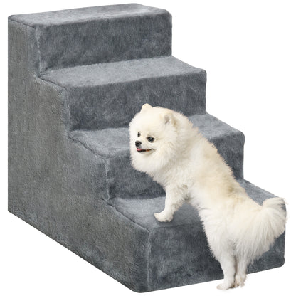 Pawhut Escalera Para Mascotas De 4 Peldaños Con Funda Extraíble 60x35x44 Cm Gris_0