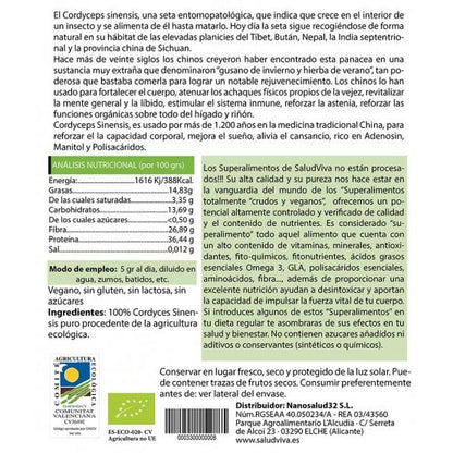 Cordyceps Sinensis en polvo ECO 100 g, Salud Viva