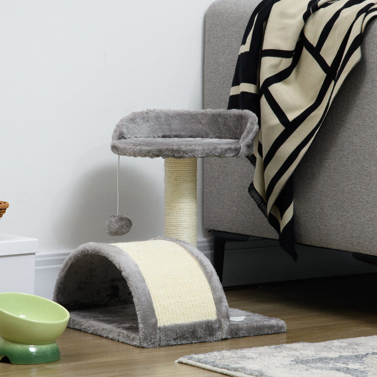 Pawhut Árbol Rascador Para Gatos 2 Niveles Con Poste Tablero Para Rascar Gris_1