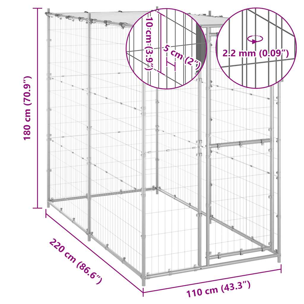 Perrera De Exterior Acero Galvanizado Con Techo 110x220x180 Cm_5