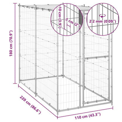 Perrera De Exterior Acero Galvanizado Con Techo 110x220x180 Cm_5