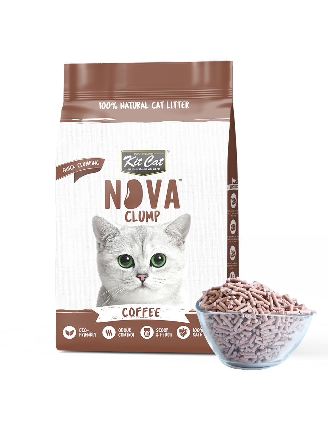Kit Cat Arena Eco Nova Clump - Coffee 7 L Arena para gatos - Aroma Discreto Café