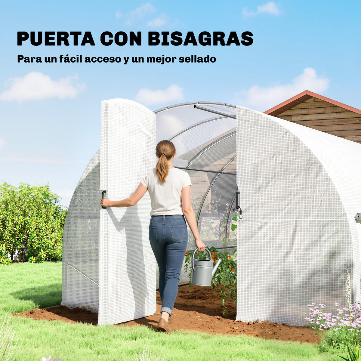 Invernadero De Túnel Outsunny Acero Galvanizado, Pe Blanco 597x295x200 Cm_5