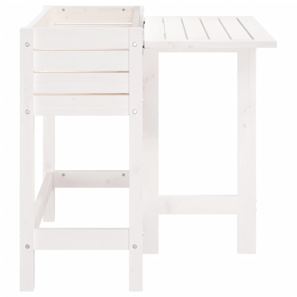 Jardinera Con Tapa Plegable Madera Maciza De Pino Blanca_4