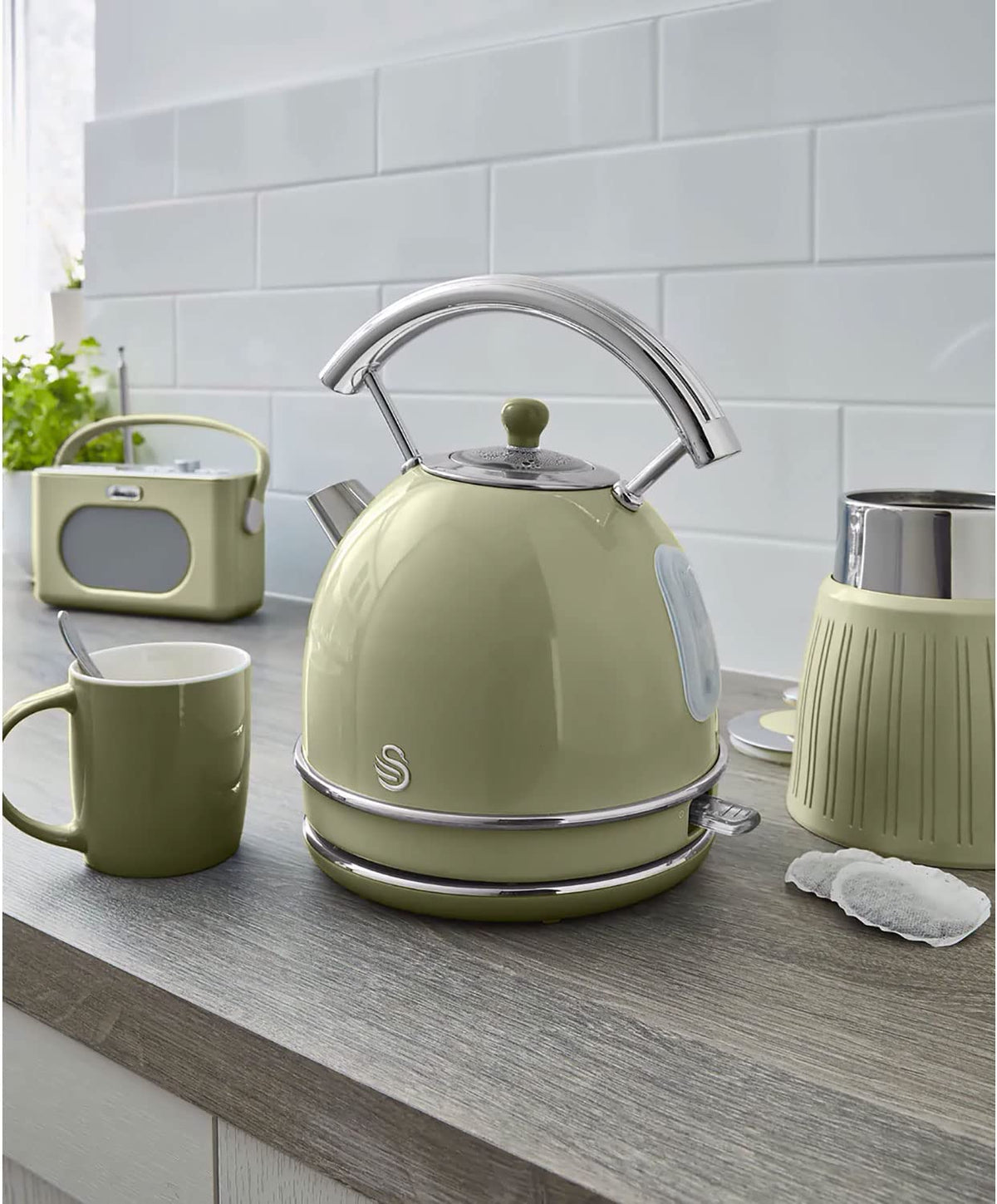 Swan Retro Hervidor Agua Eléctrico, 1,8 L, Resistencia Oculta Acero Inoxidable, Sin Bpa, Inalámbrico, Sk14630gneu,verde_2