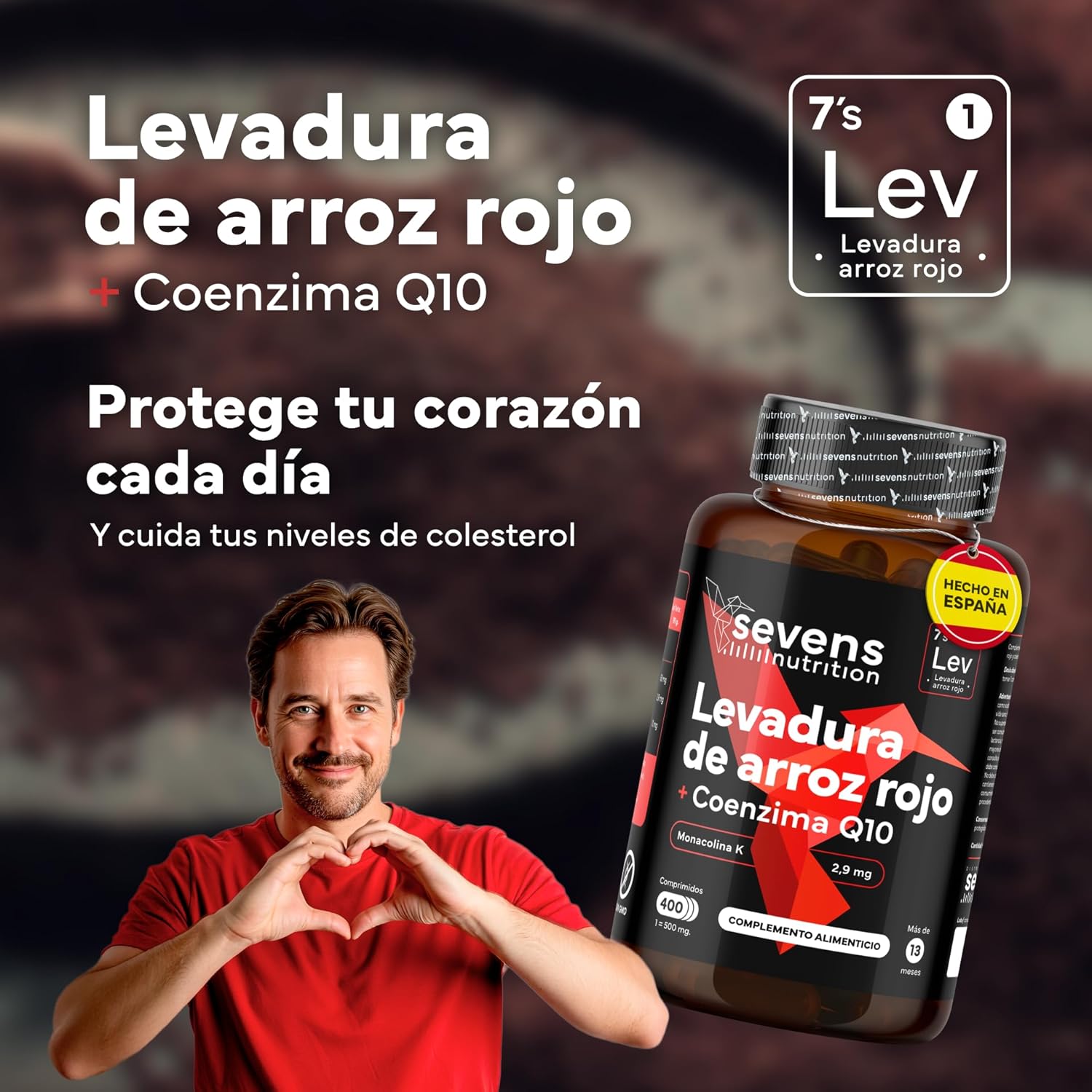Levadura de Arroz Rojo con Monacolina K y CoQ10 Sevens Nutrition 400 cápsulas