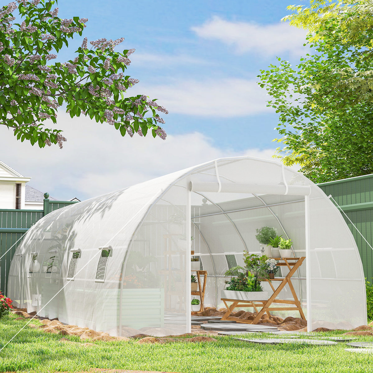Outsunny Invernadero De Túnel 8x3x2 M Con 12 Ventanas Cubierta Pe Cultivo Blanco_1