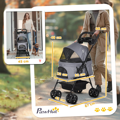 Pawhut Cochecito Para Perros Plegable Con Ruedas Universales 67x45x96 Cm Gris_2