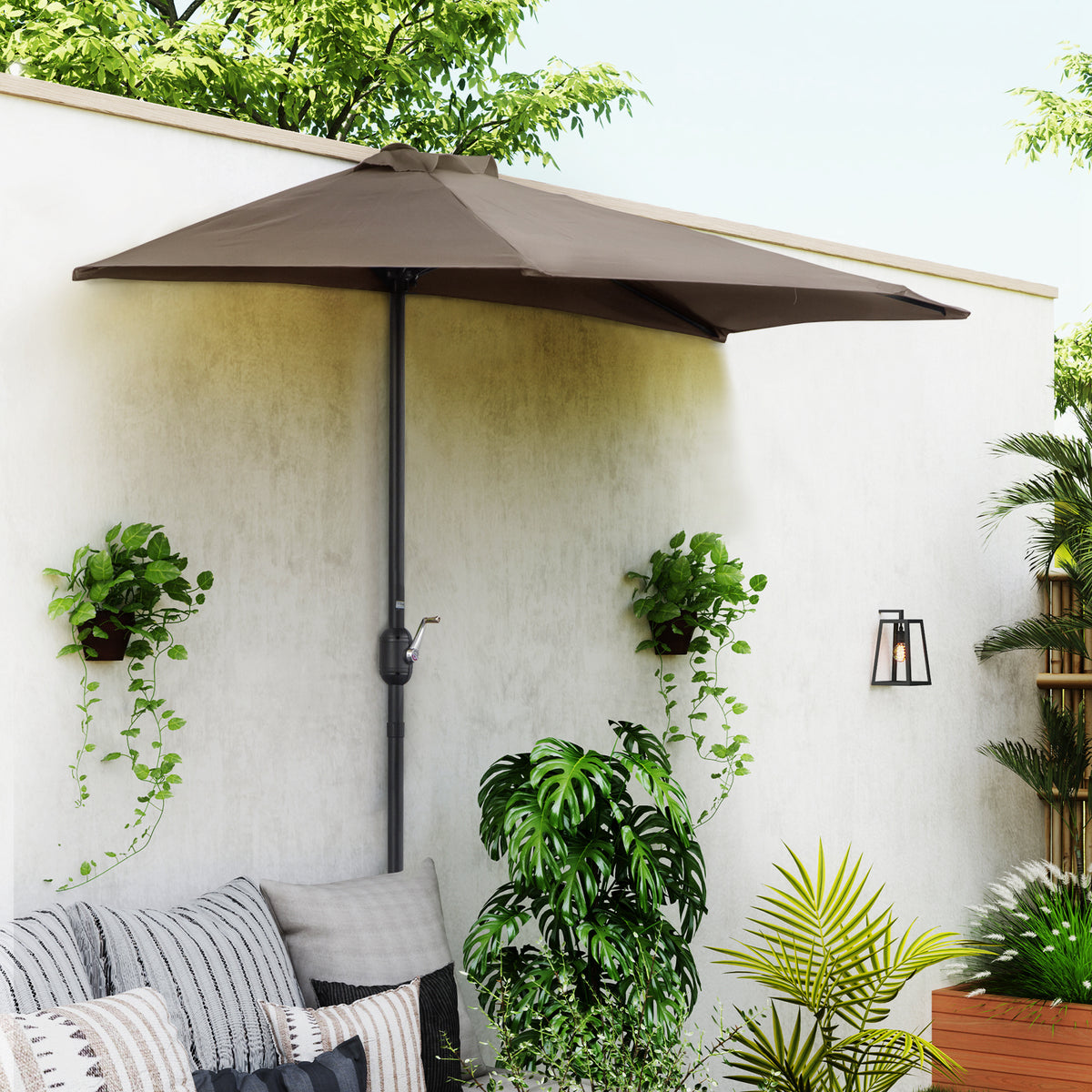 Outsunny Sombrilla Parasol Jardín Con Manivela Semicircular Exterior 269x138x236_1