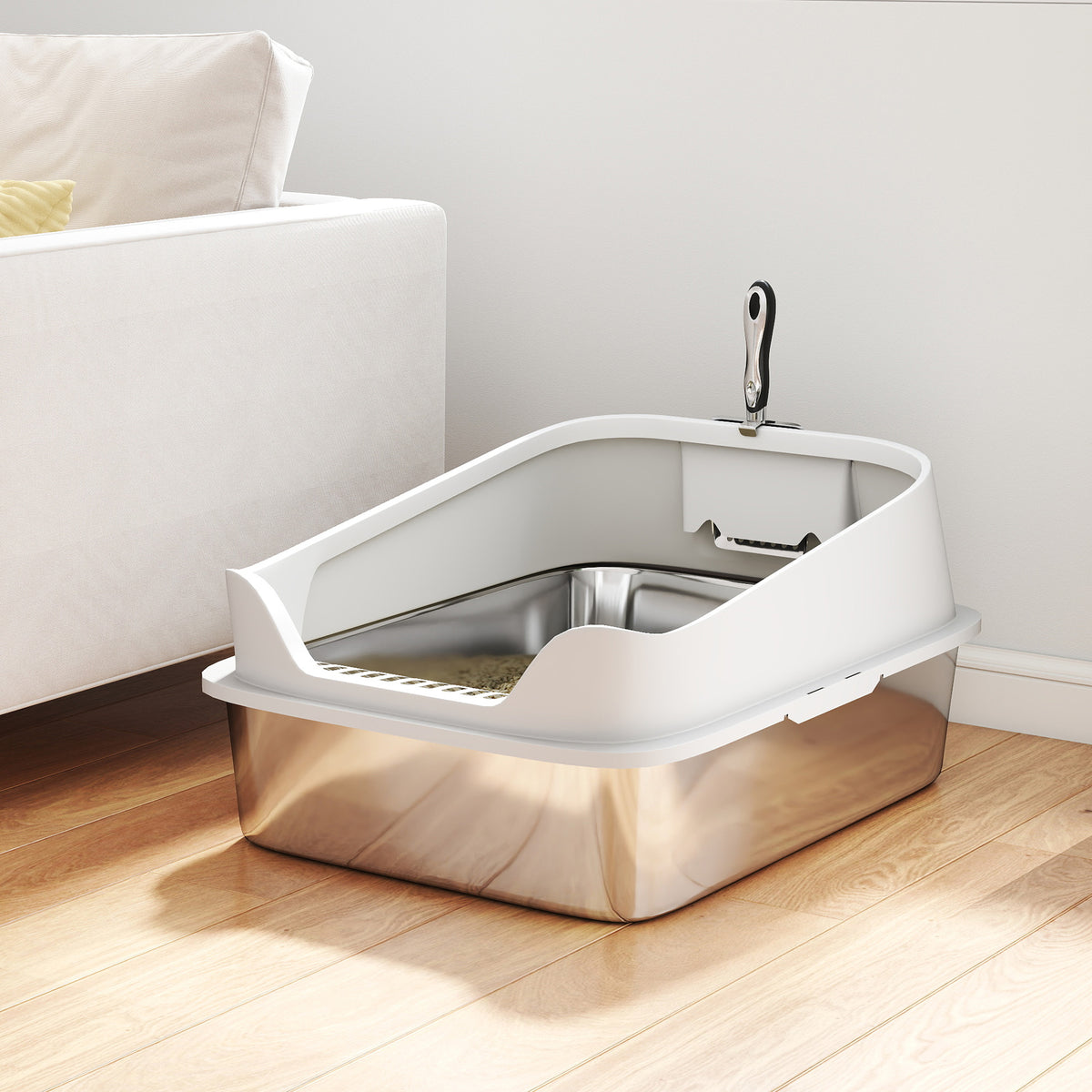 Pawhut Arenero Para Gatos De Acero Inoxidable Xl 60,2x40,2x29,7 Cm Gris_1