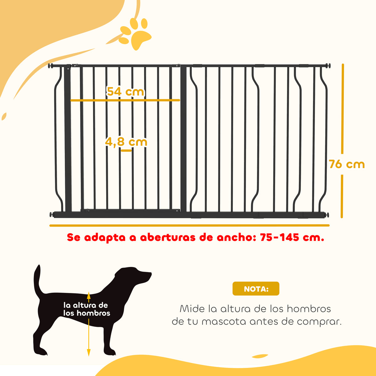 Pawhut Barrera De Seguridad Extensible Con 3 Extensiones 75-145x76 Cm Negro_2