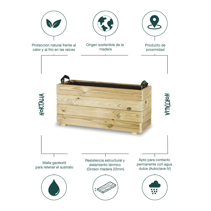 Jardinera Rectangular De Madera Tratada Para Exterior Ghio Hortalia 80x30x40 Cm_4
