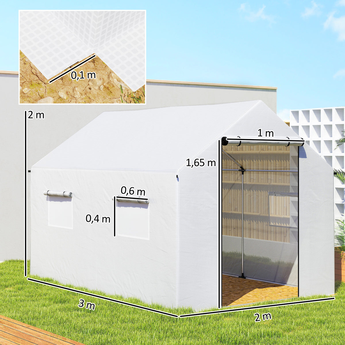 Outsunny Invernadero De Exterior 2x3x2 M Con 4 Ventanas De Malla Blanco_2