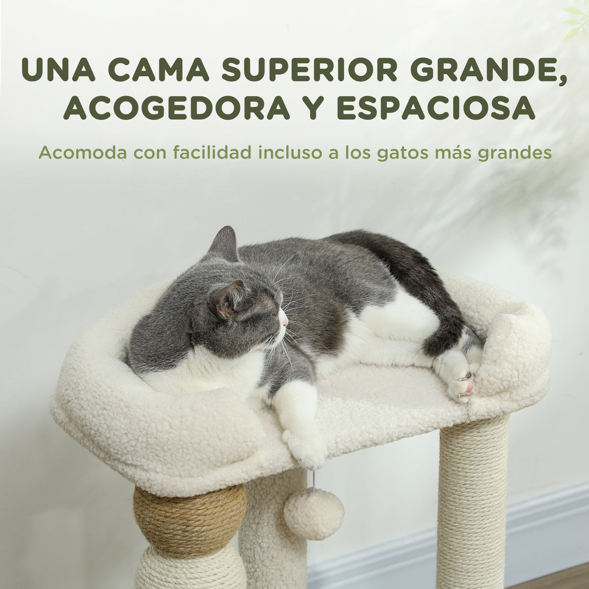 Pawhut Árbol Rascador Para Gatos Altura 76 Cm Revestimiento De Borreguillo Beige_3