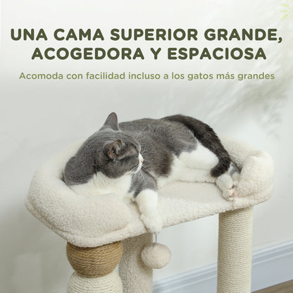 Pawhut Árbol Rascador Para Gatos Altura 76 Cm Revestimiento De Borreguillo Beige_3
