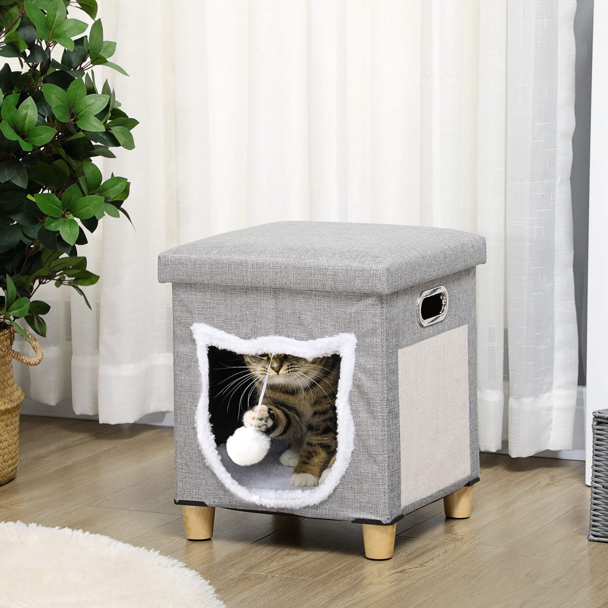 Pawhut Cama Cueva De Gatos 2 En 1 Tipo Reposapiés 35,5x35,5x42,5 Cm Gris_1