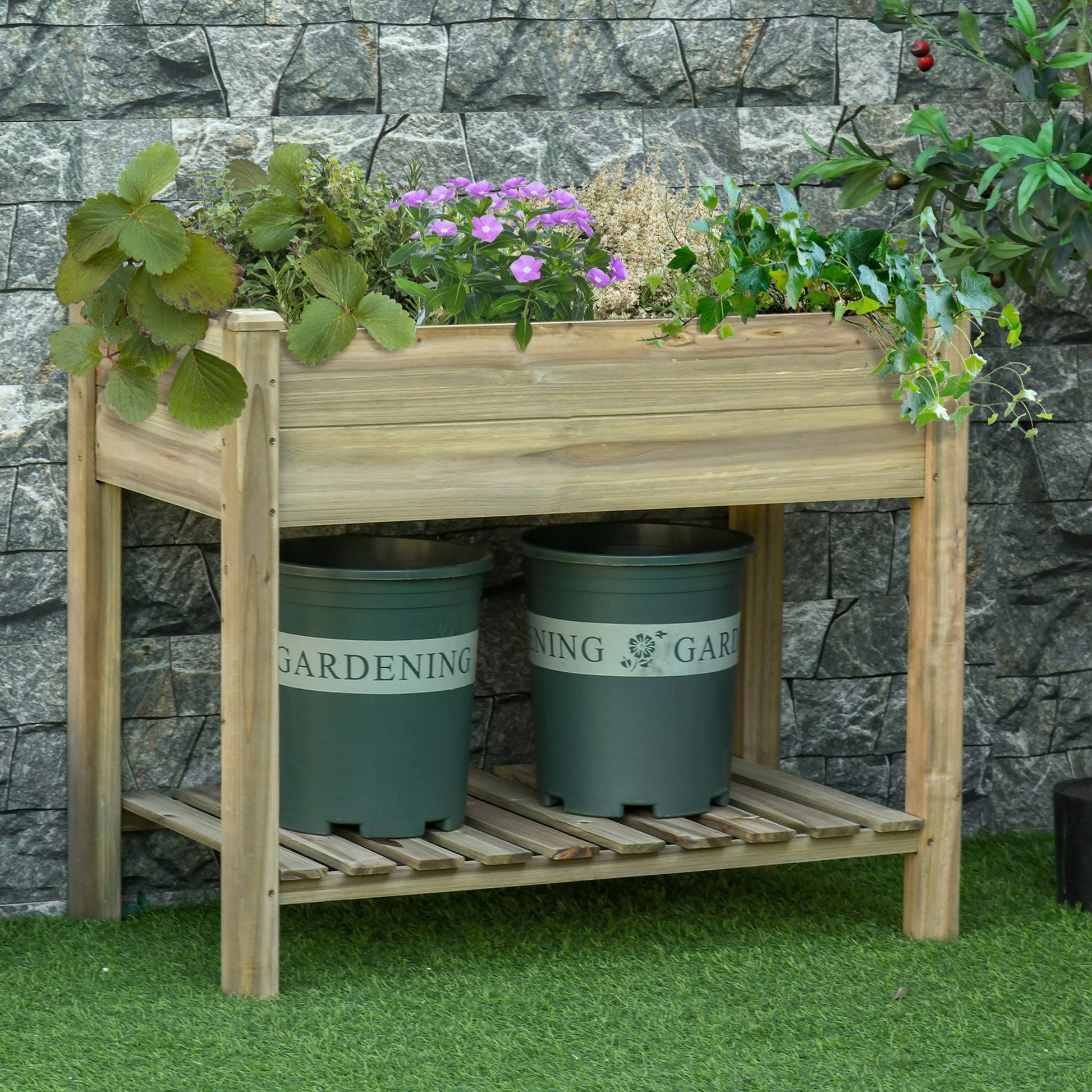 Outsunny Huerto Urbano De Madera Con Estante 91x51x76 Cm Para Cultivos Plantas_1