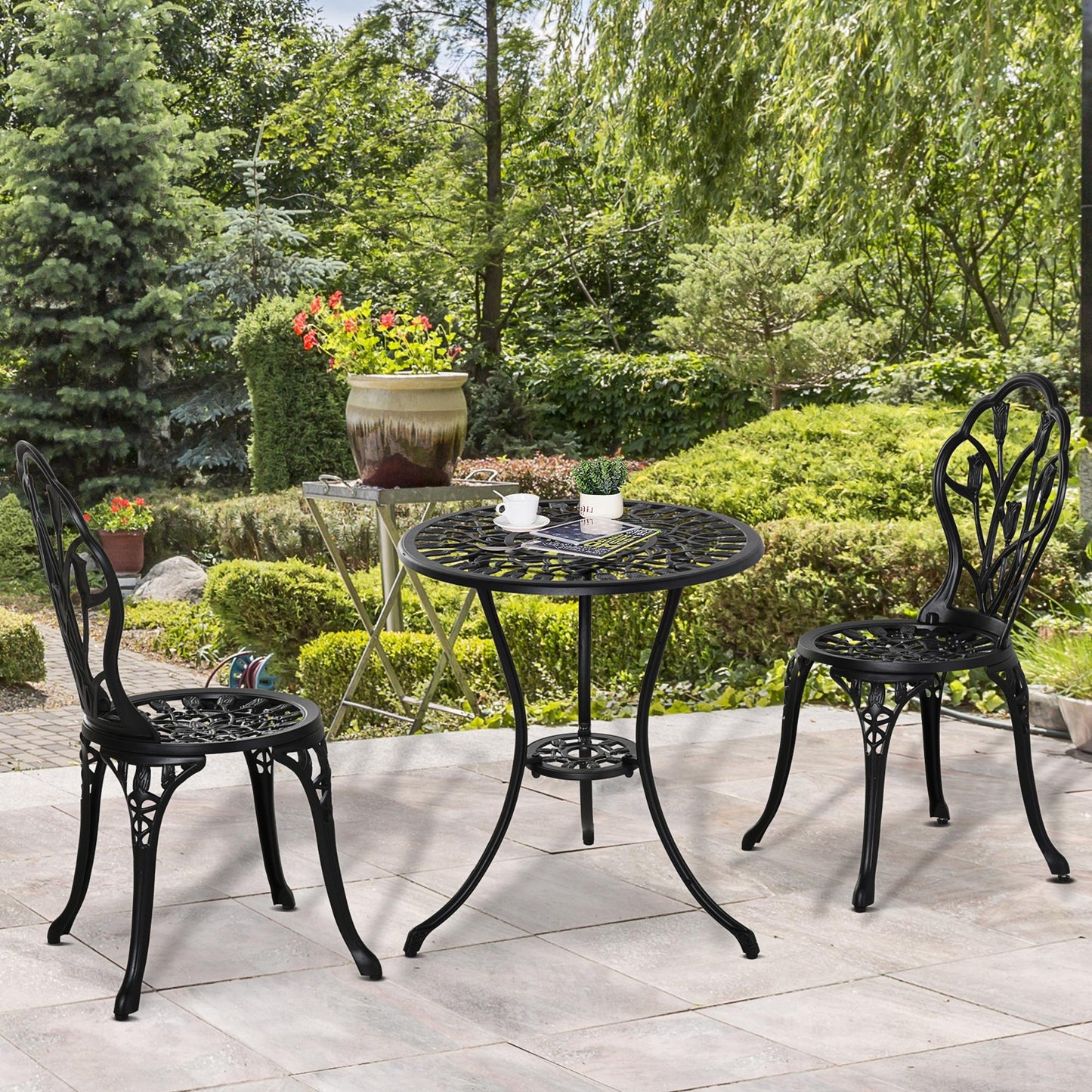 Outsunny Conjunto De Mesa Y Sillas De Terraza Exterior De 3 Piezas Negro_3
