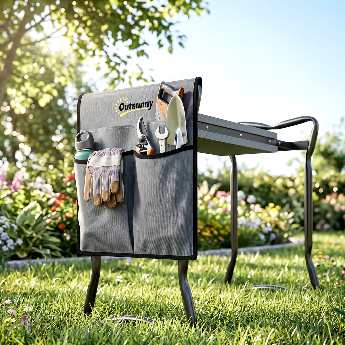 Outsunny Taburete De Jardín Plegable 2 En 1 Con Almohadilla De Espuma Y Bolsa_1