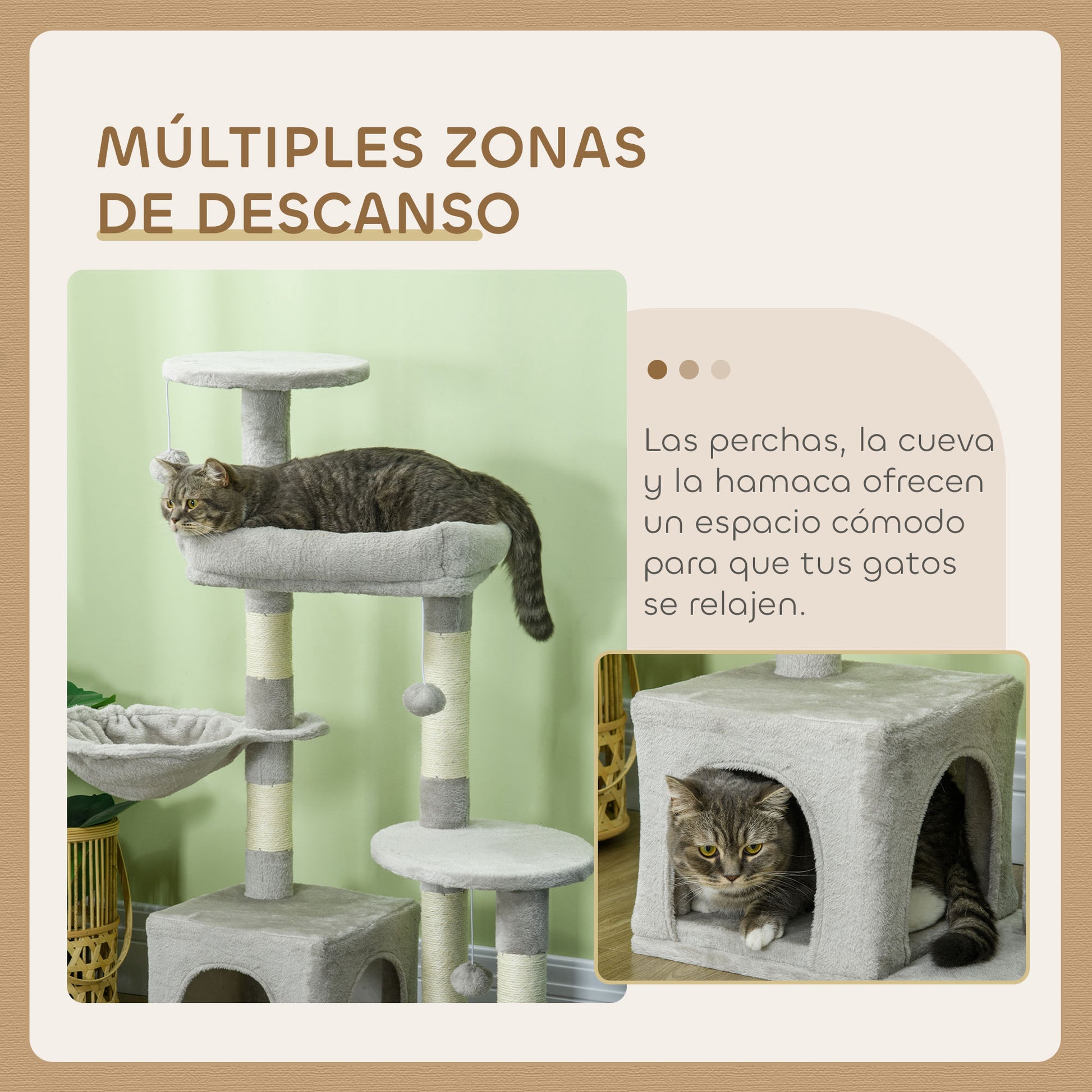 Pawhut Rascador Para Gatos Con Postes Cueva Plataformas Y Bolas Gris Claro_5