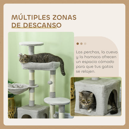 Pawhut Rascador Para Gatos Con Postes Cueva Plataformas Y Bolas Gris Claro_5