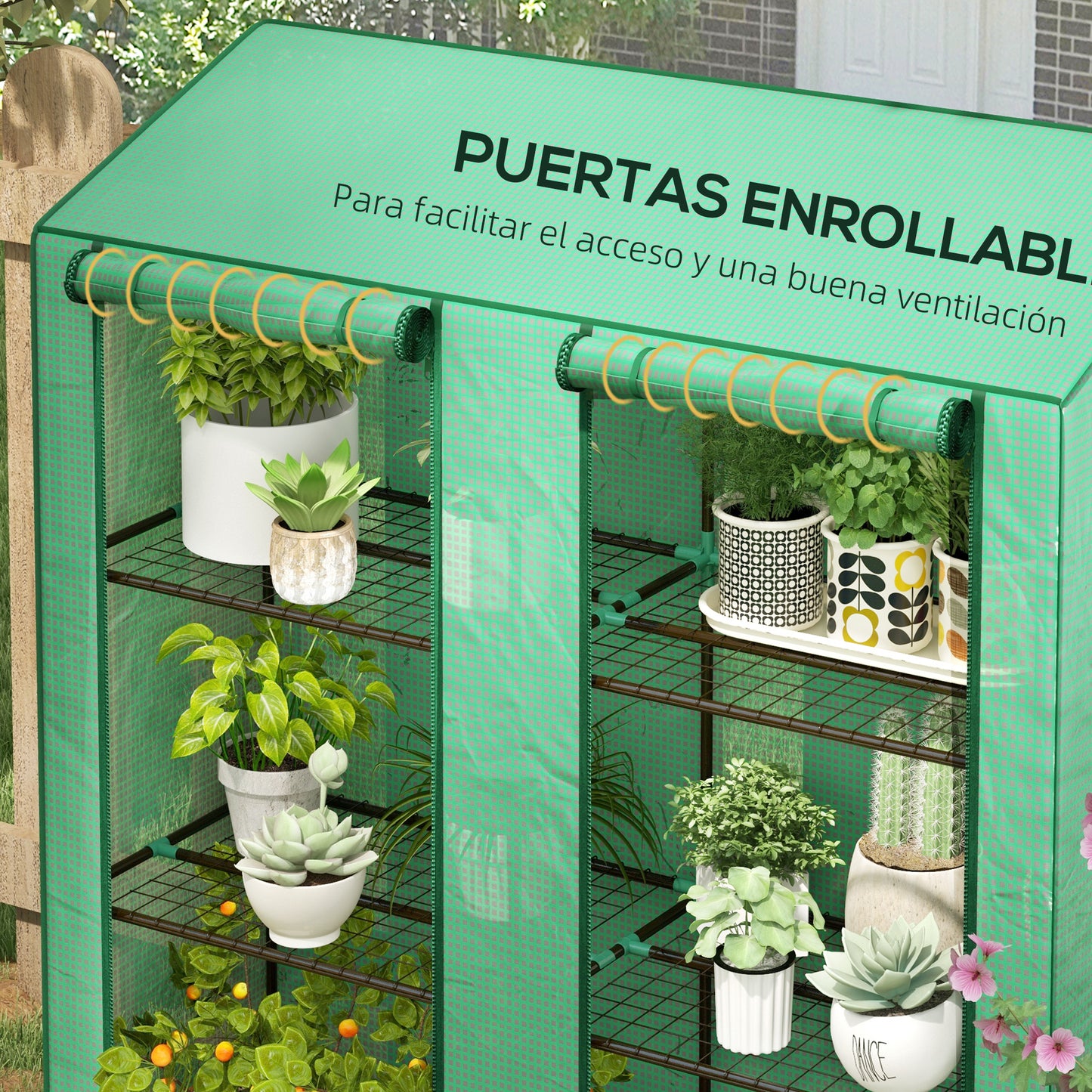 Outsunny Invernadero De Jardín De 3 Niveles 143x46x141/151 Cm Verde_5
