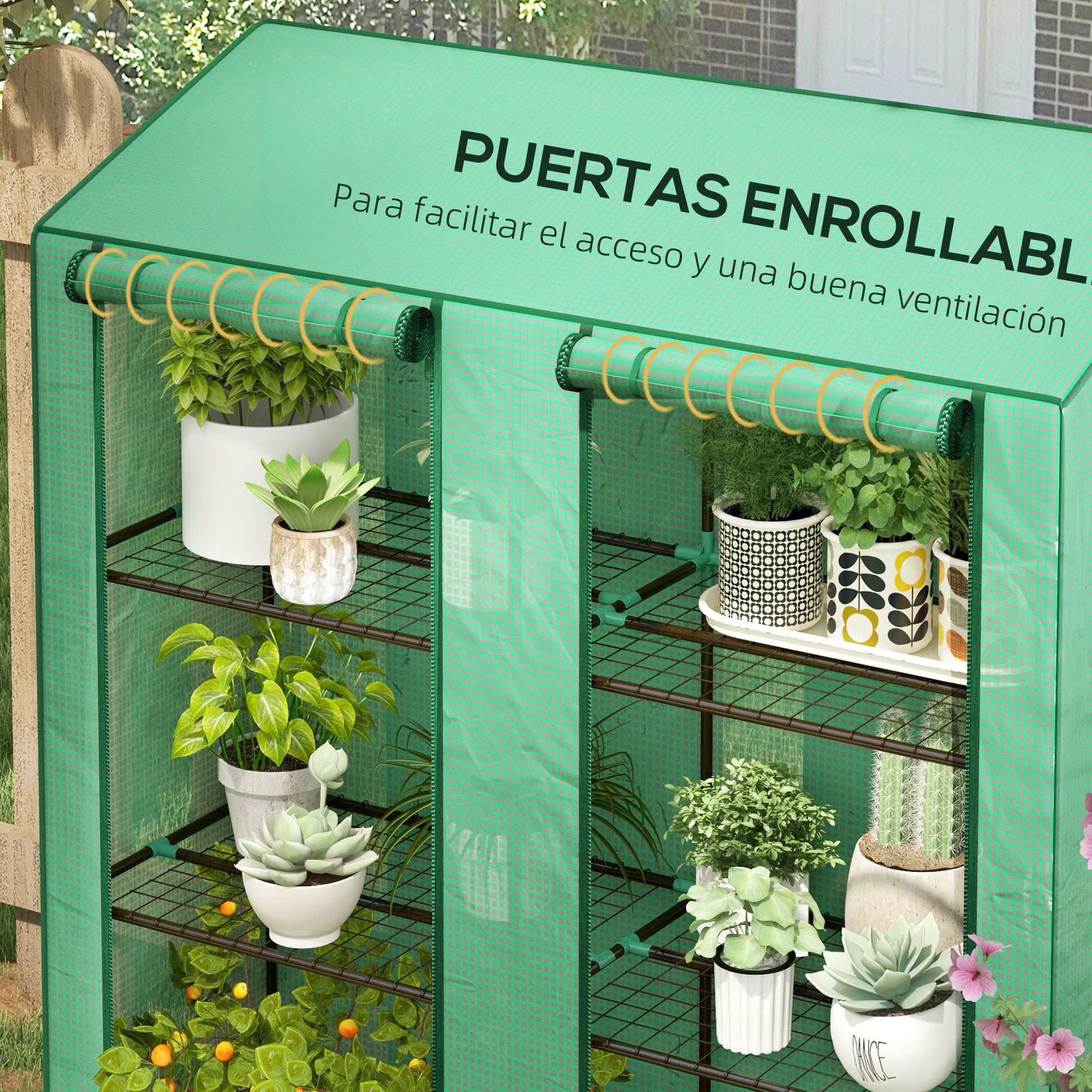 Outsunny Invernadero De Jardín De 3 Niveles 143x46x141/151 Cm Verde_5
