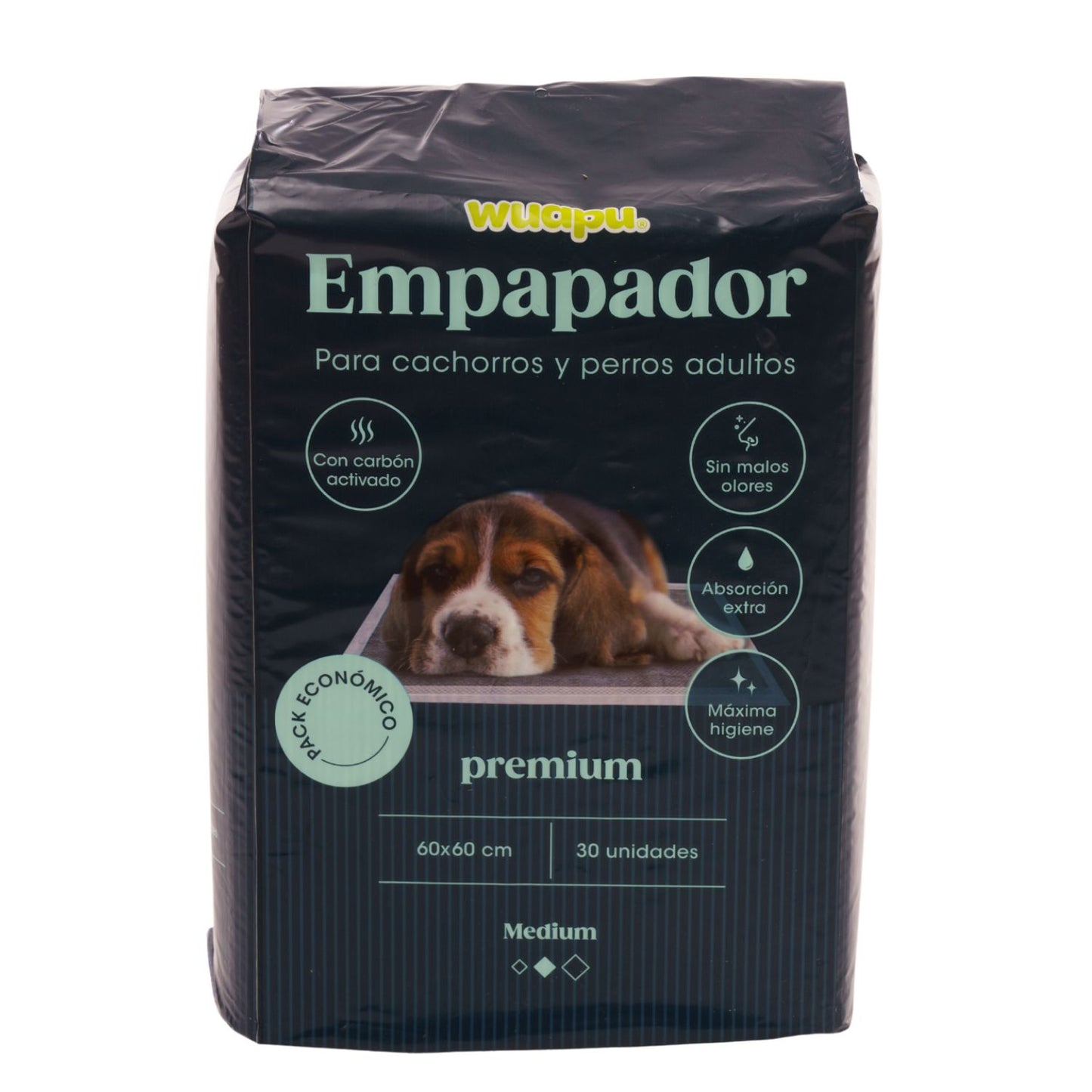 30 Empapadores Con Carbón Activado Para Perro Wuapu, Gran Absorción Sin Olores. Talla M 60x60cm_0