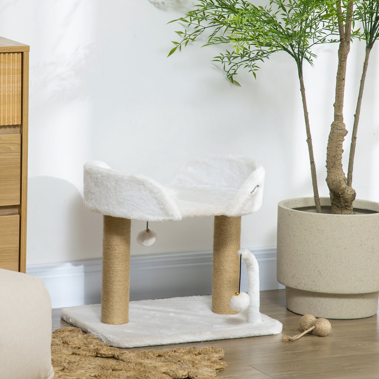 Pawhut Árbol Rascador Para Gatos Pequeños Altura 42 Cm 48x38x42 Cm Blanco_1