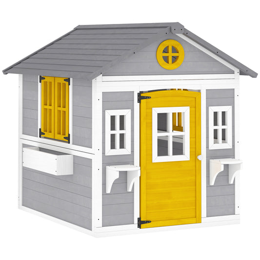 Casita Infantil Outsunny Madera De Abeto Gris 112x126x135 Cm_0