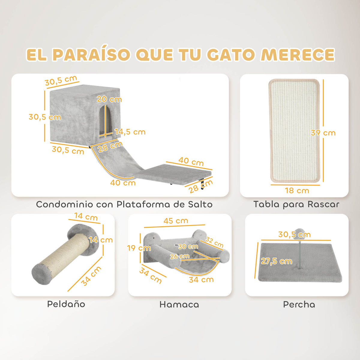 Pawhut Juego De Pared De Escalada Para Gatos 6 Piezas Con Condominio Plataforma_2