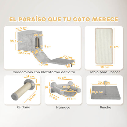 Pawhut Juego De Pared De Escalada Para Gatos 6 Piezas Con Condominio Plataforma_2