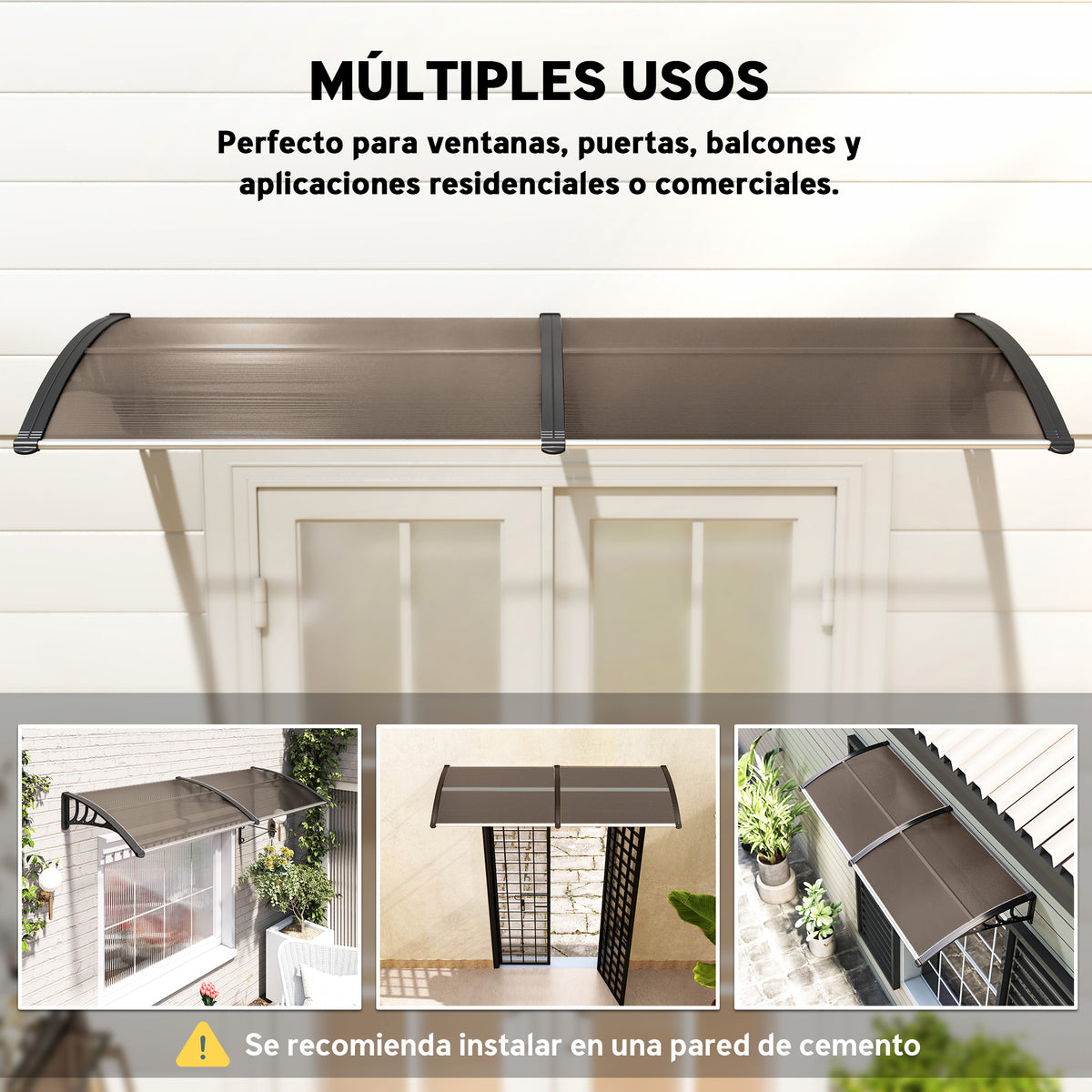 Outsunny Marquesina Para Puertas Y Ventanas 195x75cm Con Soporte De Aluminio_5