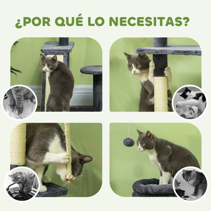 Pawhut Árbol Rascador Para Gatos 134 Cm Con Nidos Plataformas Gris Oscuro_5