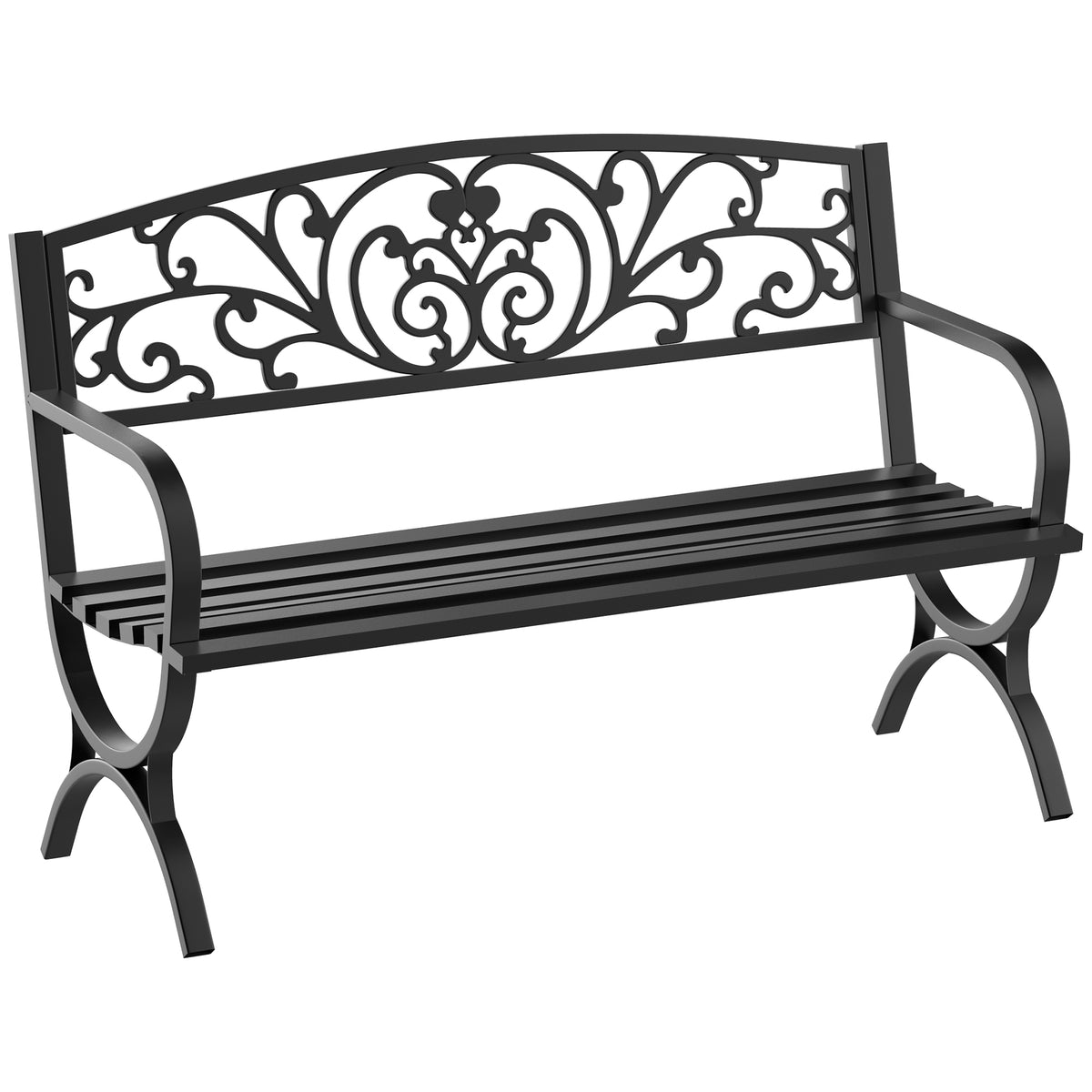 Outsunny Banco De Jardín De 2 Plazas De Terraza Con Patrón Floral Hierro Negro_0