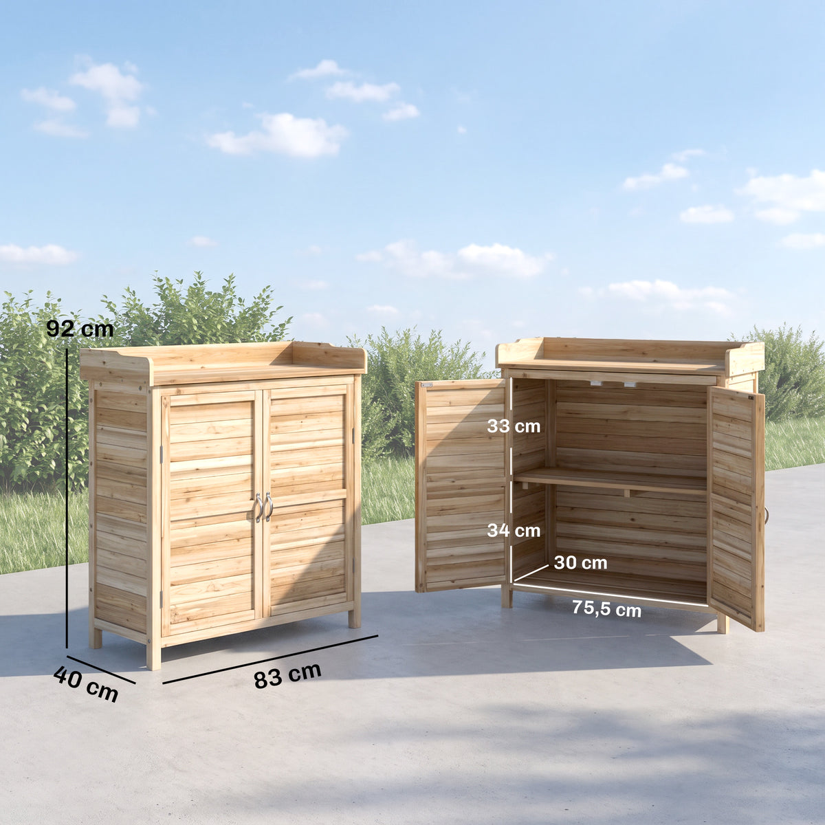 Outsunny Armario De Jardín De Madera Con 2 Puertas Estante 83x40x92 Cm Natural_2