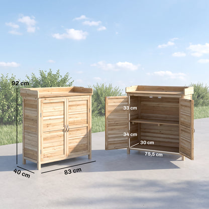 Outsunny Armario De Jardín De Madera Con 2 Puertas Estante 83x40x92 Cm Natural_2