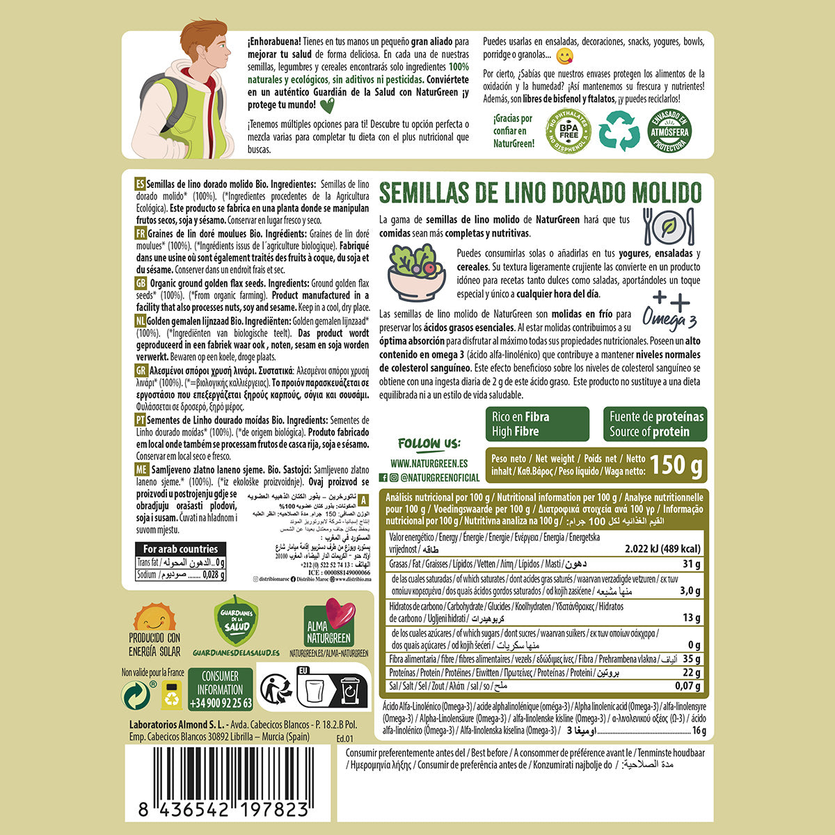 Semillas de lino dorado molido Bio NaturGreen 150 g