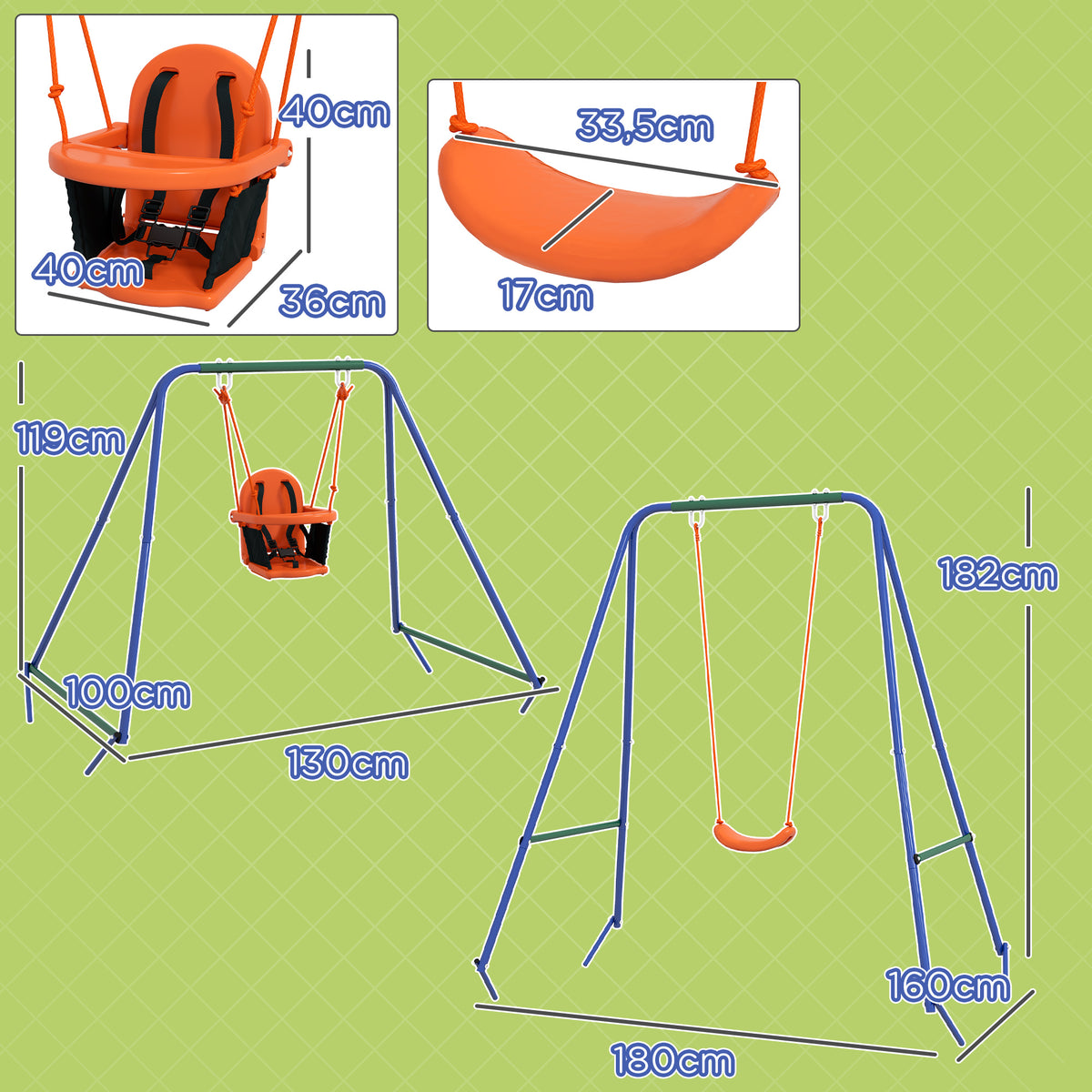 Outsunny Columpio Infantil Con Cinturón De Seguridad 180x160x182 Cm Naranja_2