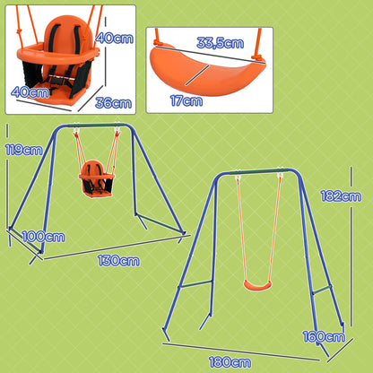 Outsunny Columpio Infantil Con Cinturón De Seguridad 180x160x182 Cm Naranja_2