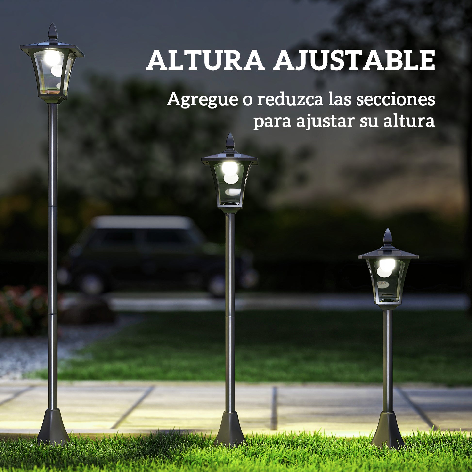 Outsunny Farola Solar Para Jardín Con Panel Solar 18x18x160 Cm Negro_5