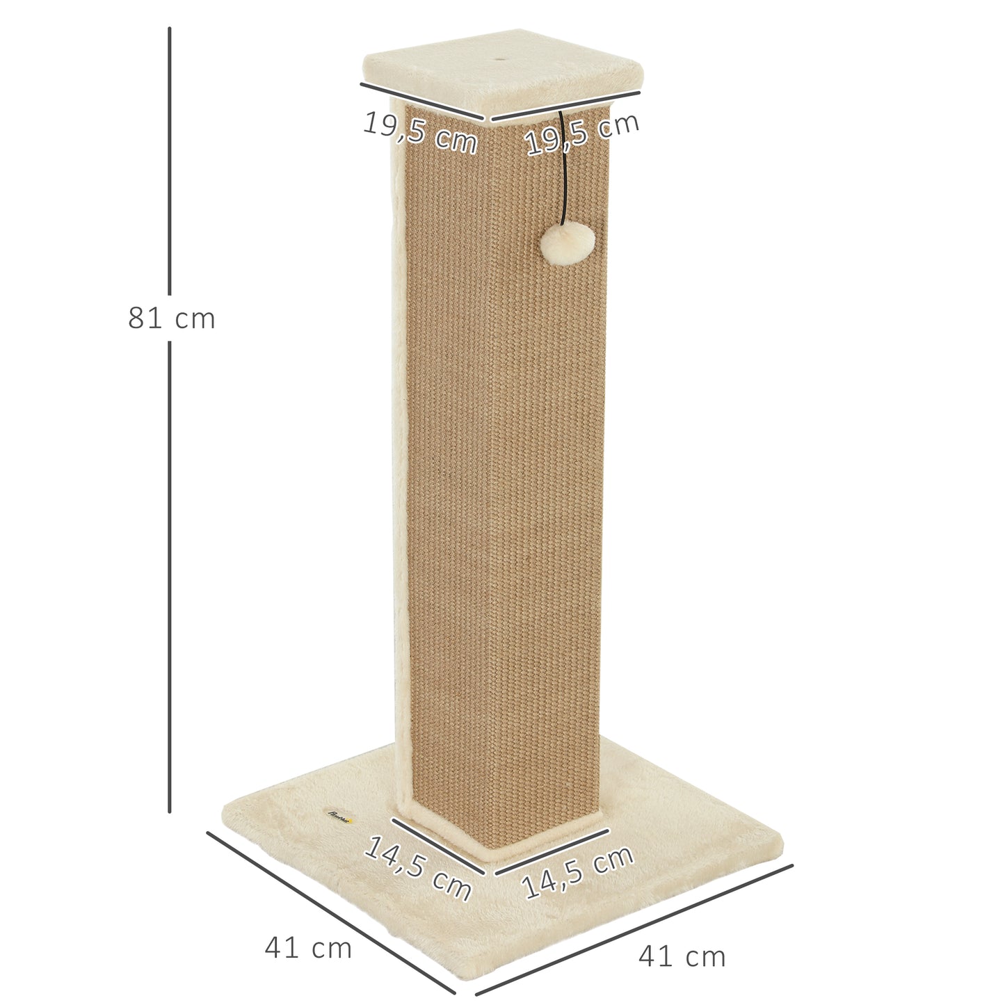 Pawhut Poste Rascador Para Gatos Altura 81 Cm Con Poste De Yute Y Bola Colgante_2