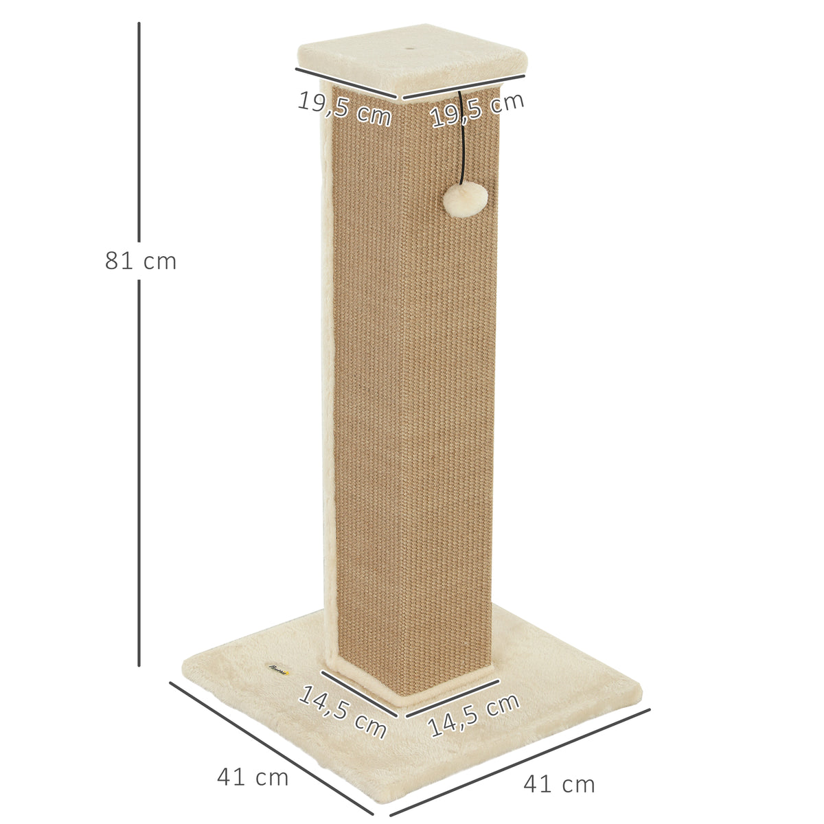Pawhut Poste Rascador Para Gatos Altura 81 Cm Con Poste De Yute Y Bola Colgante_2
