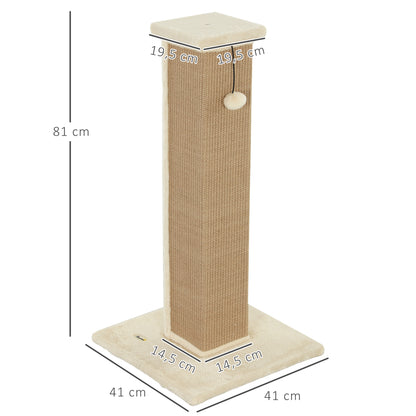 Pawhut Poste Rascador Para Gatos Altura 81 Cm Con Poste De Yute Y Bola Colgante_2