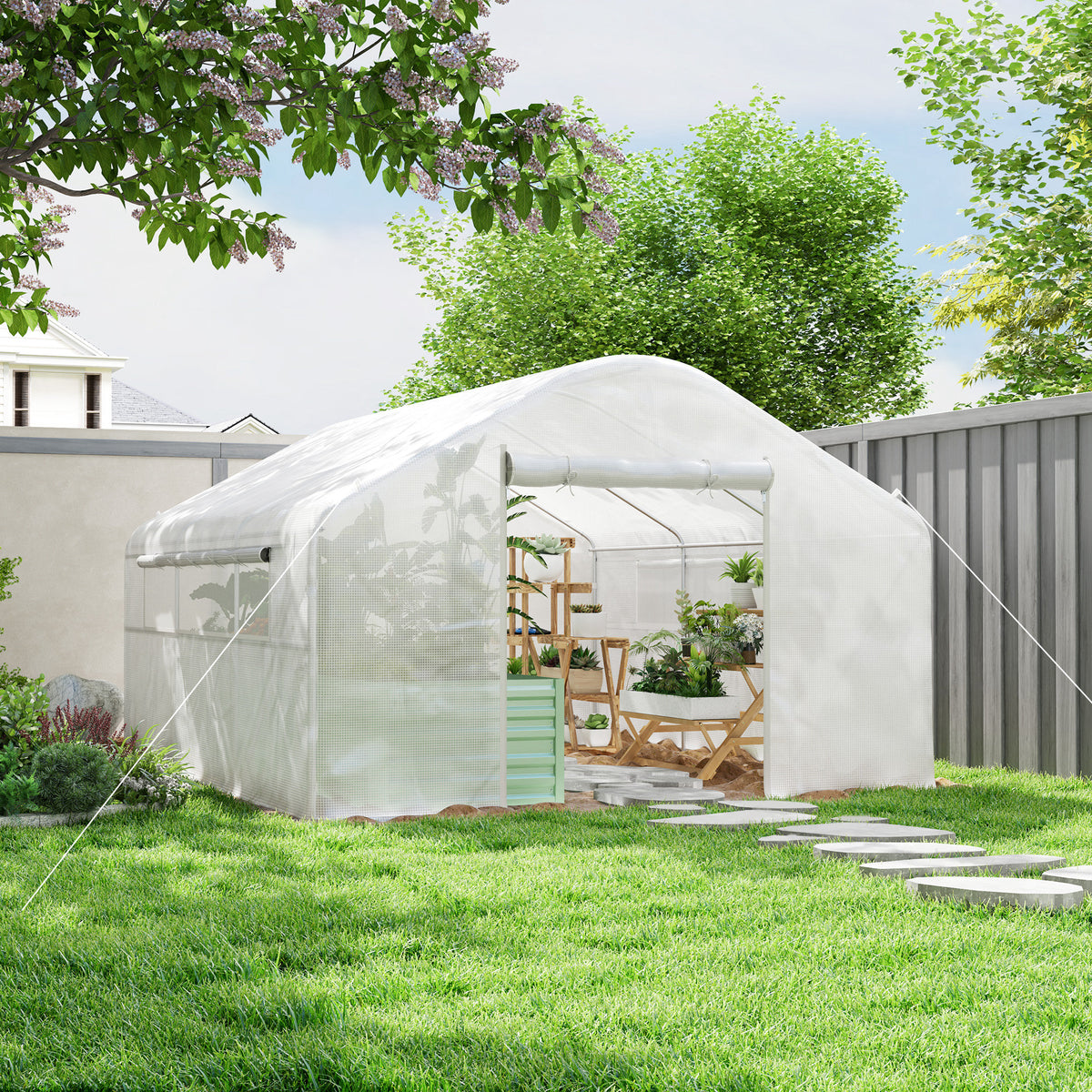 Outsunny Invernadero De Exterior 4x3x2 M Con Cubierta De Pe Anti-uv Blanco_1