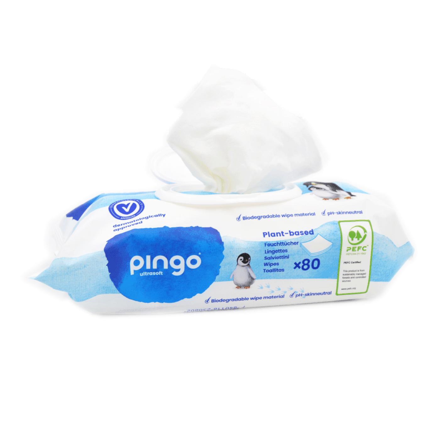Pack x 4 Toallitas húmedas de bebé 100% biodegradables Pingo 80 uds