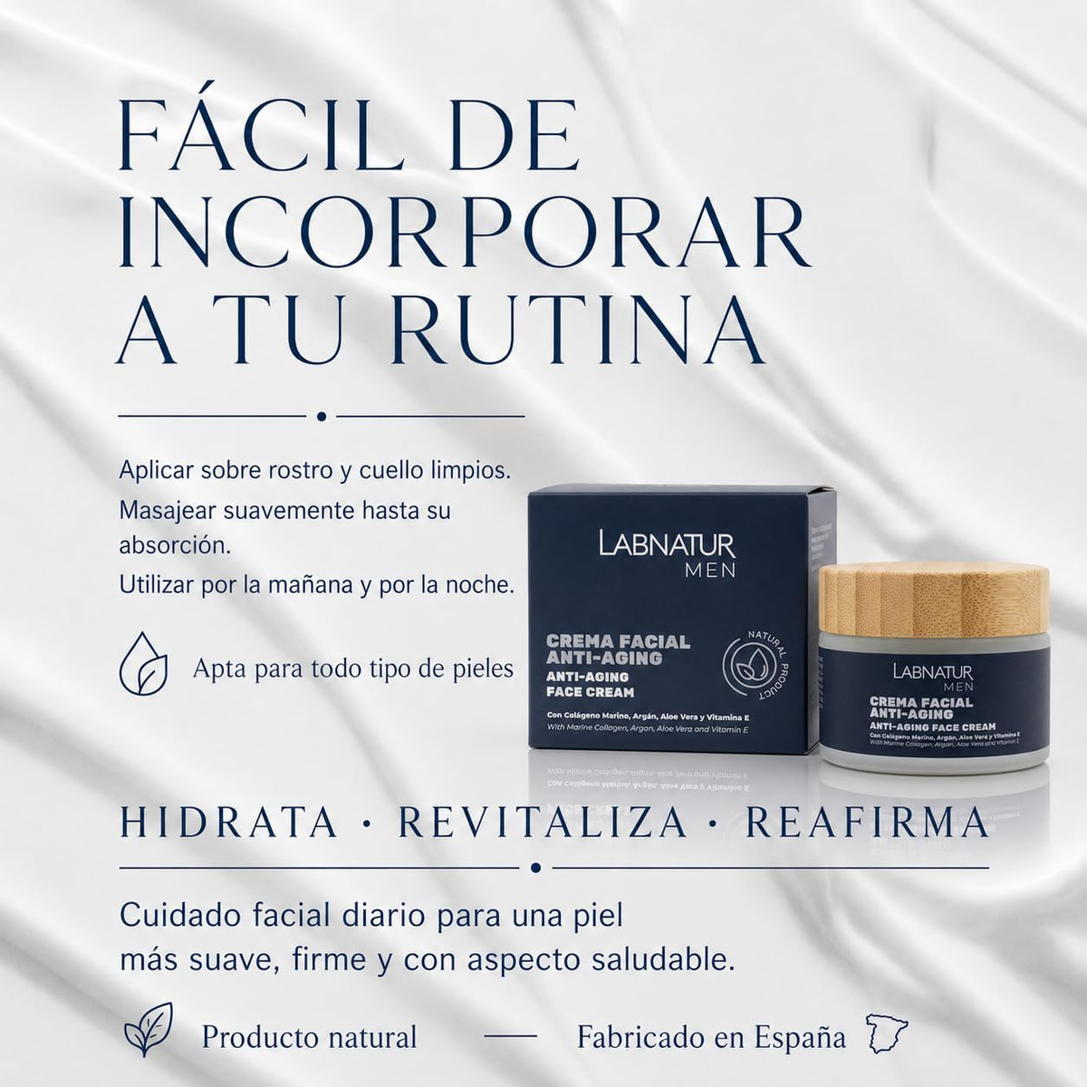 Crema Facial para Hombre Labnatur 50 ml | Colágeno Marino, Argán y Ginseng | Hidratación, Firmeza y Antiedad_3