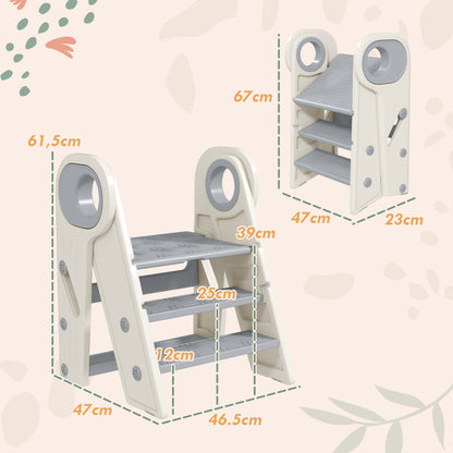 Aiyaplay Taburete Para Niños Plegable Y Ajustable Con Asa Gris Y Blanco_2